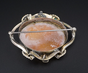 Unique Sterling Silver Carved Shell House Scene Cameo Pendant Brooch 2" OS631