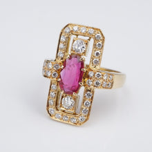 18k Yellow Gold 2 carat Diamond Ruby Statement Cocktail Ring Size 7 RG4048