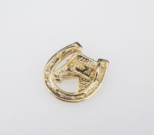 14k Gold Diamond Horseshoe Pendant Equestrian Horse 2-Tone 0.7" PG1681