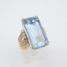 Aquamarine Diamond Vintage Ring Wide Band 15 carat 14k Yellow Gold Size 6 RG4674