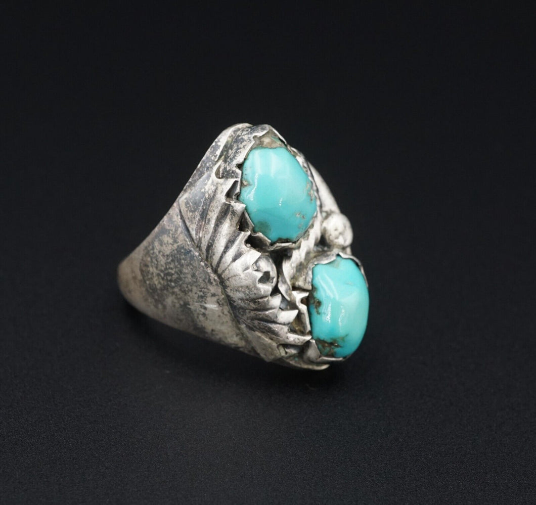 Navajo Artisan Signed Padilla Sterling Silver Turquoise Ring Size 10.5 RS3348