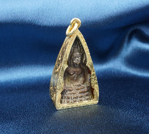 Antique 18K Gold Bronze Thai Seated Buddha Openwork Cage Fob Pendant 33g PG1806