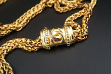 Vintage 1996 Chanel Gold Tone Double Wheat Chain Logo Necklace 42" France CO800