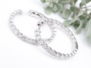 Diamond Inside Out Hoop Earrings 14k White Gold 6 carat Natural 1.3" EG2328