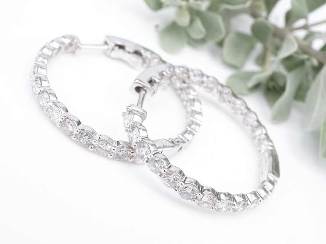 Diamond Inside Out Hoop Earrings 14k White Gold 6 carat Natural 1.3