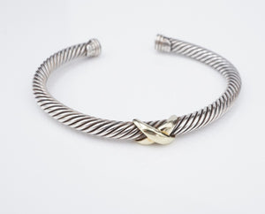 David Yurman Cable X Station Bracelet Sterling Silver 14k Gold 6.5" 5mm BS2893