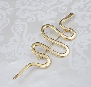 Native American Snake Brooch Pin 18k Yellow Gold Serpent 4" OG443