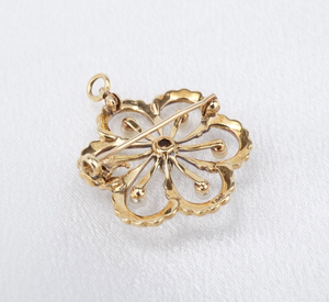 Antique 14k Yellow Gold Seed Pearl Diamond Flower Pendant Pin Brooch PG1830
