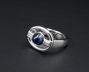 NWOT Platinum Natural No Heat Sapphire Diamond Cocktail Ring Size 6.5 GIA RG3488