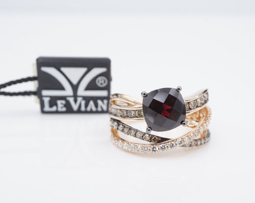 LeVian 14k Rose Gold Strawberry Garnet Vanilla Diamond Ring Size 7 RG4103