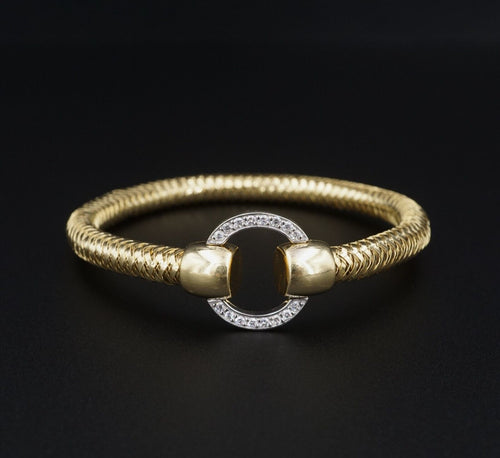 Roberto Coin Primavera Pave Diamond Circle Bangle Bracelet 18k Gold 6.5