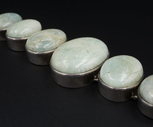 Sterling Silver Chalcedony Bracelet Cabochon Button Bead Chunky 7.25