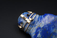 Carved Lapis Tribal Head 18k Gold Natural Diamond 2.4" Pendant BOHO PG1855