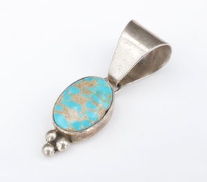 Navajo Sterling Silver Turquoise Pendant Cabochon 1.4" Yazzie Artisan PS2081