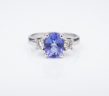 Tanzanite Diamond Cocktail Ring 14k White Gold Band Size 4 RG4202