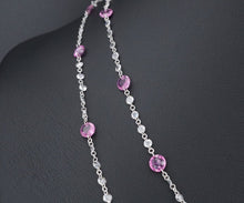 18k Dancing Diamond Station Necklace Pink Sapphire White Gold 36" NG1029