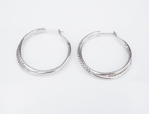 Diamond Inside Out Hoop Earrings 10k White Gold 3 carat New NWT 1.5" EG2380