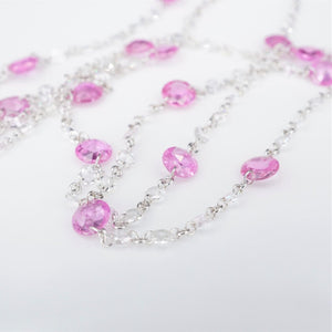 18k Dancing Diamond Station Necklace Pink Sapphire White Gold 36" NG1029