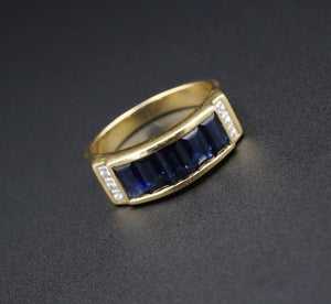 18K Yellow Gold 3 carat Sapphire Diamond Band Ring Size 7.25 RG3330