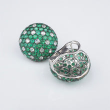 18k Gold Diamond Emerald Earrings Pave Button Dome Omega 20mm 3ct EG2174