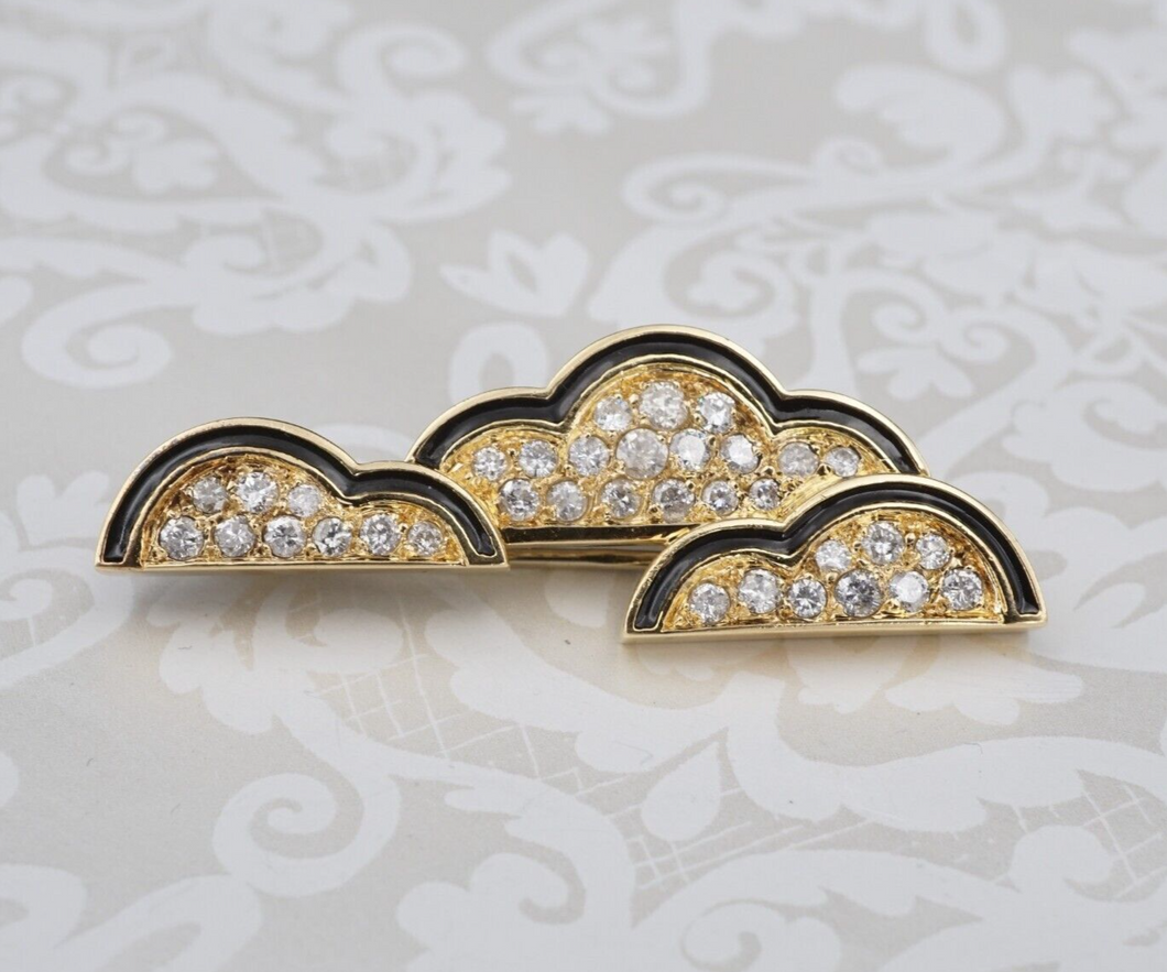 Vintage OJ Perrin 18k Yellow Gold Diamond Enamel Cloud Brooch France 1.5