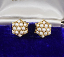 Antique 18k Natural Pearl Earrings Yellow Gold Clip 0.6" Original Box EG2350