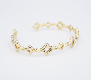David Yurman Venetian Diamond Bracelet Quatrefoil Single Row Cuff 18k Gold BG930