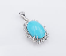 Vintage Persian Turquoise Diamond Halo 18k Gold Pendant 1.4" Natural PG1881