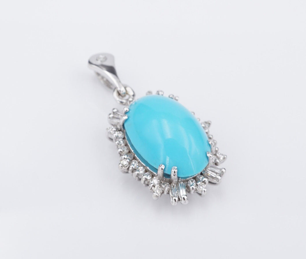 Vintage Persian Turquoise Diamond Halo 18k Gold Pendant 1.4