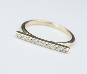 KC Designs Diamond Bar Stacker Ring 14k Yellow Gold Pave Size 6.5 1.8mm RG3243