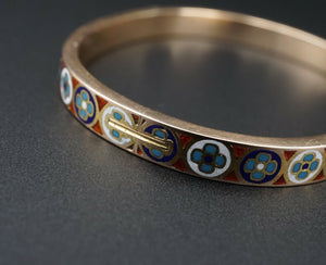 Imperial Russian Enamel Stone Inlay Bangle Bracelet 6.5" Yakov Lyapunov CO790