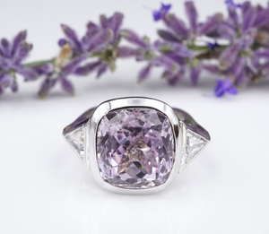 10ct Kunzite Diamond Cocktail Ring 14k White Gold Statement Size 7.75 RG3961