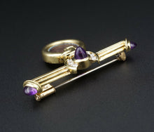 Ancient Coin 18k Yellow Gold Natural Diamond Amethyst Bar Pin Brooch OG357