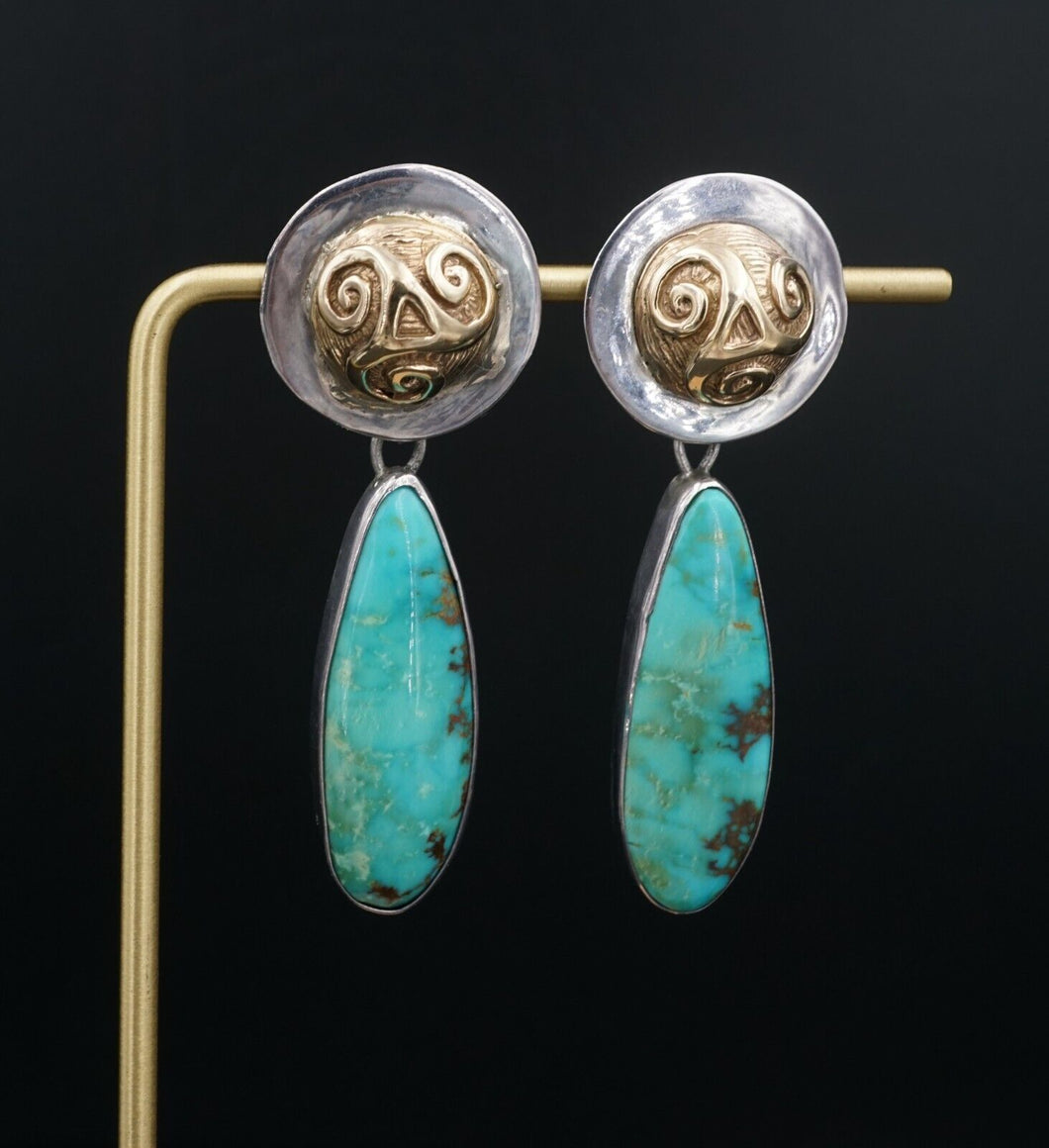 Turquoise Sterling Silver 14k Earrings Yellow Gold Baker Custom Jewelry ES2587