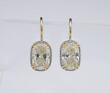 Antique Cushion Cut Diamond Earrings 4.2 carat 18k Gold Platinum 3/4" EG2099