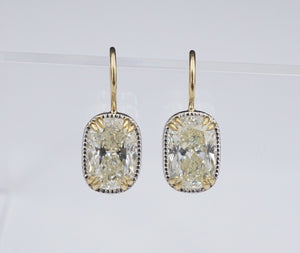 Antique Cushion Cut Diamond Earrings 4.2 carat 18k Gold Platinum 3/4" EG2099