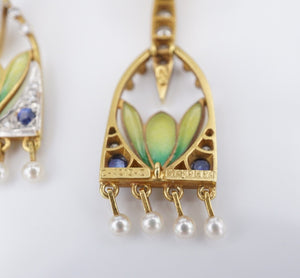 Masriera 18k Earrings Natural Sapphire Diamond Enamel Plique a Jour EG2456