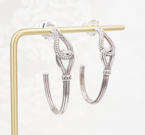 Lagos Knot Hoop Earrings Sterling Silver Dangle Drop 1.6