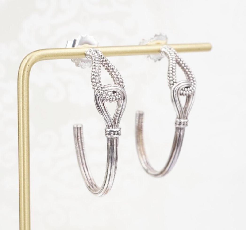 Lagos Knot Hoop Earrings Sterling Silver Dangle Drop 1.6