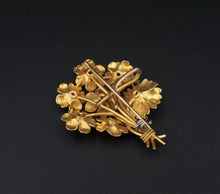 Antique 14k Yellow Gold Mine Cut Diamond Floral Bouquet Brooch 1.4" OG445