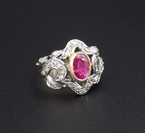 NWOT Sterling Silver 14k Gold Ruby Diamond Cocktail Ring Size 6.5 RS3263