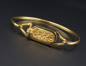 Vintage 14k Bracelet Egyptian Revival Scarab Yellow Gold Hook-On MMA 7" BG899