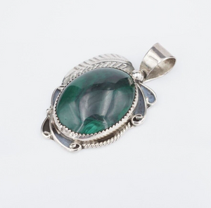 Navajo Sterling Silver Malachite Pendant Cabochon 2" Calvin Tom Large 20g PS2176