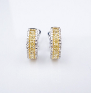 Yellow Diamond Huggie Hoop Earrings 18k White Gold 2.75 ctw 0.68" Fancy EG2425