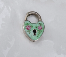 Antique Enamel Heart Lock Charm Floral Sterling Silver CHS2005