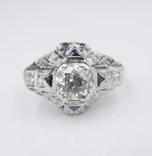 Art Deco Engagement Ring Diamond Sapphire Platinum 1 carat 1920s Size 5 RG4187
