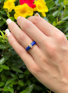 Van Cleef Arpels Ring Diamond Lapis Carved 18k Gold Sze 5.5 Yellow France RG4224