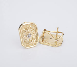 14k Diamond Earrings Huggie Etruscan Yellow Gold 3/4" Signed RZ EG1949