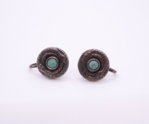 Native Sterling Silver Snake Earrings Turquoise Screw Back 0.5" Artisan ES2550