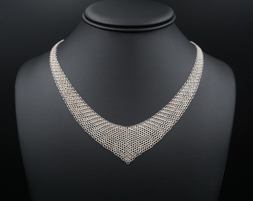 Tiffany & Co Elsa Peretti Mesh Bib Necklace Sterling Silver 26